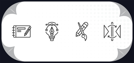Poster - outline icons set - creative pocess concept. sketching, graphic de, de, reflect.