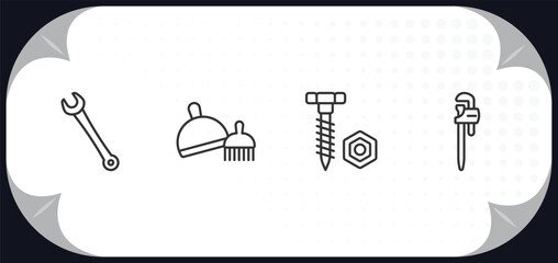 Poster - outline icons set - construction tools concept. garage wrench, dustpan and brush, nuts and bolts, st