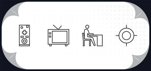 Poster - outline icons set - computer concept. tv controller, televisions, boss office, calibrate.