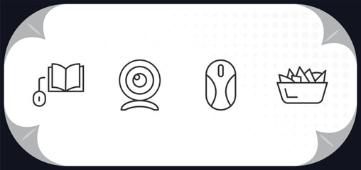 Poster - outline icons set - computer concept. book and computer mouse, webcamera, mouse device, chips.