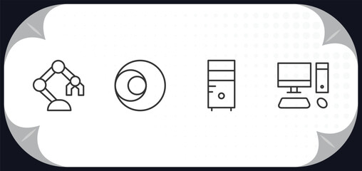 Poster - outline icons set - computer concept. robotics, circular de, pc tower, pc with monitor.