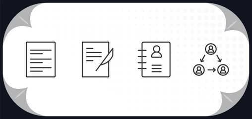 Poster - outline icons set - communication concept. text lines, writing letter, contacts, people connection.
