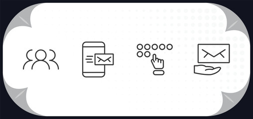 Poster - outline icons set - communication concept. speaking, mobile with envelope, braille, receiving email.
