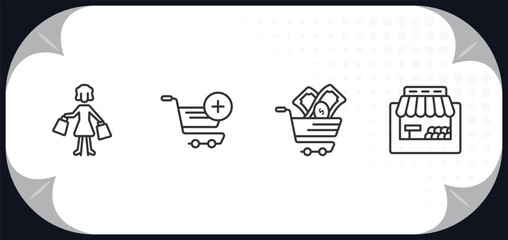 Aufkleber - outline icons set - commerce concept. shopper with bags, add to cart, commerce and shopping, grocery store.