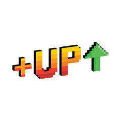 Poster - isometric level up button 8 bit text level up Pixel art 8-bit for game you win