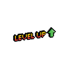 Poster - isometric level up button 8 bit text level up Pixel art 8-bit for game you win