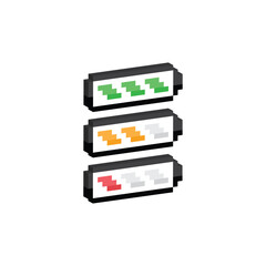 Poster - isometric battery charge icon 8 bit, pixel art energy battery icon for game logo.