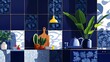 © Arceli - Deep navy ceramic kitchen Seamless tiling tiles texture on abstract background design illustration