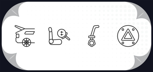 Poster - outline icons set - car parts concept. car boot, car air bag, dipstick, hazard lights.