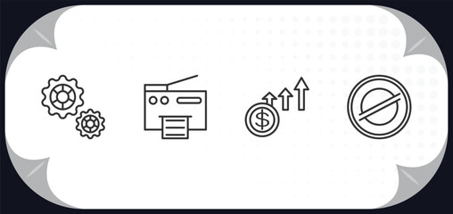 Poster - outline icons set - business and finance concept. cogwheel hine part, printing documents, increase money, stellar.