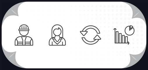 Poster - outline icons set - business concept. worker, businesswoman, synchronization, diagram.