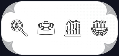Poster - outline icons set - business concept. money searcher, bussines briefcase, business graph, globe analytics.