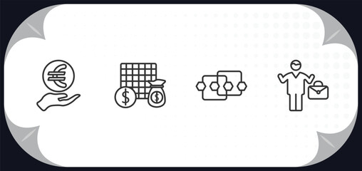 Poster - outline icons set - business concept. euro coin on hands, economy games, points connected chart, man success.