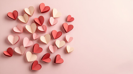 Poster - A collection of colorful paper hearts in various shades of pink for creative and artistic craft projects
