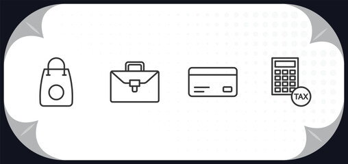 Poster - outline icons set - business concept. supermarket bag, briefcase, bank card, tax calculate.