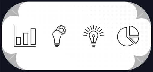 Poster - outline icons set - business concept. bars chart, strategic, round light bulb, pie chart statistics.
