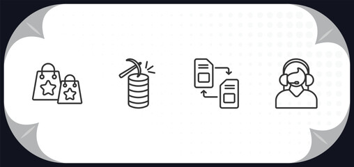Poster - outline icons set - artificial intellegence concept. shopping bag, data mining, memory transfer, assistant.