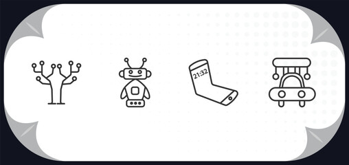 Poster - outline icons set - artificial intellegence concept. technology tree, robots, mobile flexible display, high speed tube.