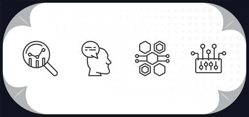 Poster - outline icons set - artificial intelligence concept. prediction, thought, hexagons, control.