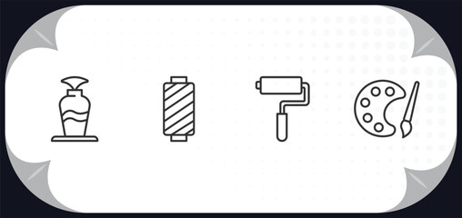 Poster - outline icons set - art concept. fountain jar, cylindrical lamp, painted, palette and paint brush.