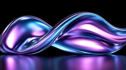 Poster - Abstract flowing metallic waves in vibrant blue and purple colors create dynamic motion against dark background with reflective surface, modern artistic design.