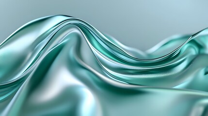 Poster - Luxurious turquoise silk fabric with smooth flowing waves and folds creates elegant abstract background texture with soft shiny satin effect and gentle curves.