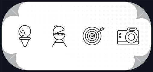 Poster - outline icons set - outdoor activities concept. golf ball, barbacue, dartboard, photography.