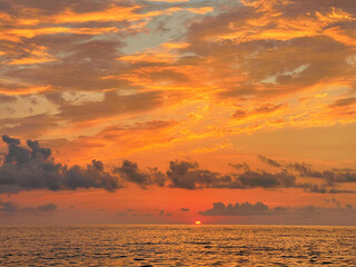 Wall Mural - atmosphere cloudscape panoramic background. sunset sea beach and sky