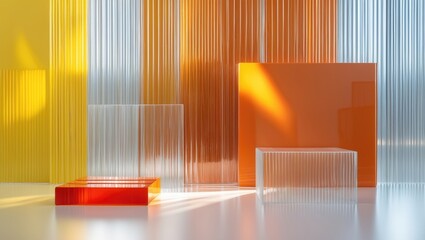Poster - bright, colorful abstract background created with transparent and ribbed glass. unoccupied display f