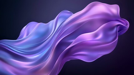 Poster - Flowing abstract silk fabric in purple and blue colors creates dynamic waves and folds against dark background, suitable for luxury design projects.