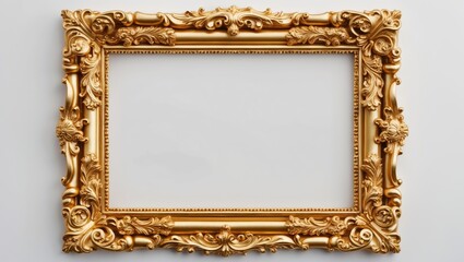 Poster - Gold wooden frame for a picture or photo, frame for a mirror set against a white backdrop. With clipping path.