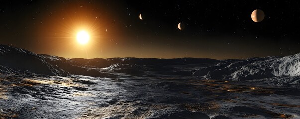 Wall Mural - a cosmic horizon with multiple celestial objects