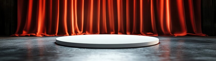 Poster - Dramatic stage with a red curtain set against a neutral background to create a captivating performance atmosphere