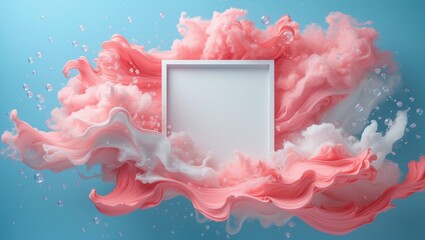 Poster - abstract pastel coral pink color paint on a pastel blue background. fluid creative composition with 
