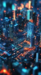 Poster - Aerial view of a vibrant futuristic cityscape at night