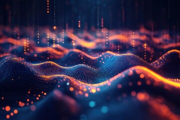 Poster - abstract digital waves with glowing particles in dark space (1)