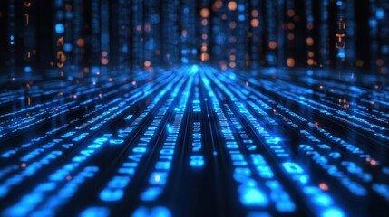 Poster - Abstract digital data flow with glowing blue lines and dots