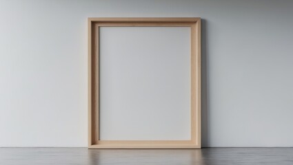 Poster - Portrait large, mockup of a wooden frame on a white wall. Poster mockup. Clean, modern, minimal design frame. Empty indoor frame, suitable for displaying text or product.