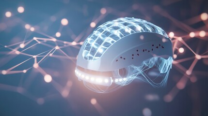 Aufkleber - Innovative neurostimulation helmet promotes hair growth with gentle light and electric waves in an abstract digital setting