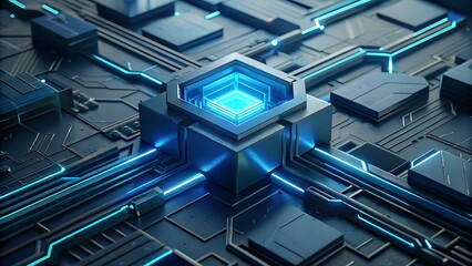 Fototapete - Abstract technology background with glowing blue core.