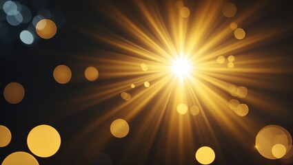 Poster - Golden sunbeam sunlight rays shining during sunset, isolated yellow light animation. Sun effect on the background screen, with glittering, shiny, bright flares and sunrays, bokeh.