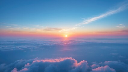 Wall Mural - Soft gradient clouds and sunlight over a blue sky, ideal for a background, large size, high definition landscape photo.