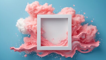 Poster - abstract pastel coral pink color paint against a pastel blue background. fluid creative composition 