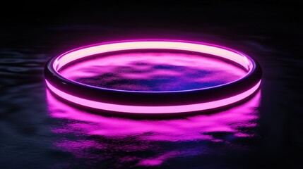 Fototapete - A glowing ring reflected on a dark, rippling surface, creating a futuristic ambiance.