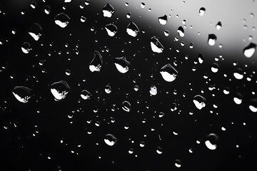 Poster - Raindrops on dark glass, monochrome.