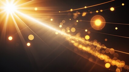 Poster - Lens flare glow light effect on a black backdrop. Image showcasing light ray effects, overlays, or flare for design purposes. Screen blending mode. Collection of abstract sunburst, flare, and glare...