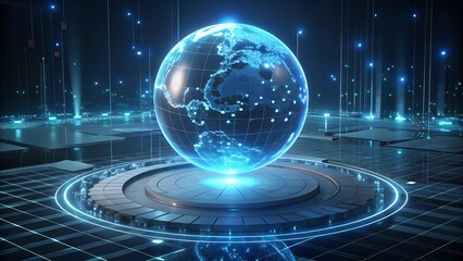 Poster - Futuristic digital globe on a platform.