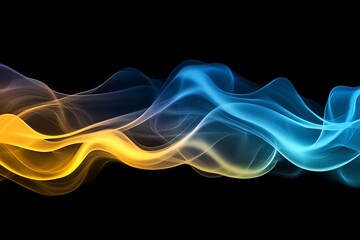 Poster - Abstract blue and orange wave smoke on black.