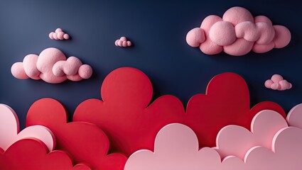 Aufkleber - colorful layered clouds in shades of pink and red against a dark blue background, creating a whimsic