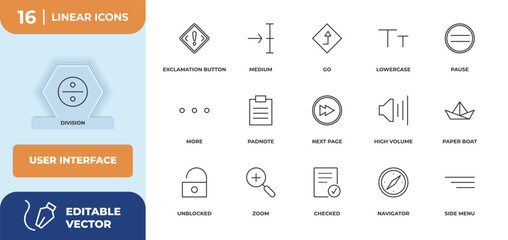 Poster - outline icons set - user interface concept. division, exclamation button and more.